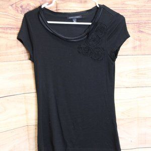 Banana Republic Petite XS Black Stretchy Rose Dress Tee Shirt